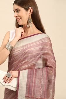 SWATIKA Purple silk blend Traditional bhagalpuri Women's  Saree With Blouse piece