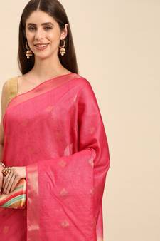 SWATIKA Pink silk blend Traditional bhagalpuri Women's  Saree With Blouse piece