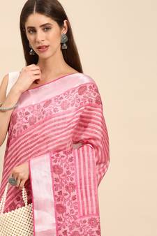 SWATIKA Pink silk blend Traditional bhagalpuri Women's  Saree With Blouse piece