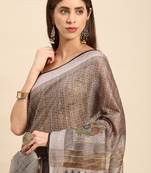 SWATIKA Grey silk blend Traditional bhagalpuri Women's  Saree With Blouse piece