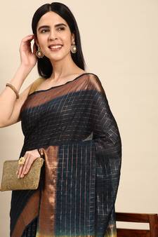 SWATIKA Blue silk blend Traditional bhagalpuri Women's  Saree With Blouse piece