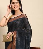 SWATIKA Blue silk blend Traditional bhagalpuri Women's  Saree With Blouse piece