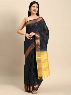 SWATIKA Blue silk blend Traditional bhagalpuri Women's  Saree With Blouse piece 9