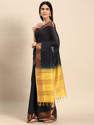 SWATIKA Blue silk blend Traditional bhagalpuri Women's  Saree With Blouse piece 10