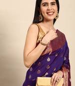 SWATIKA Purple silk blend Traditional banarasi silk Women's  Saree With Blouse piece