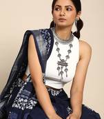 SWATIKA Blue Cotton Traditional batik Women's  Saree With Blouse piece