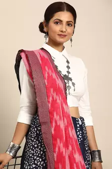 SWATIKA Blue Cotton Traditional batik Women's  Saree With Blouse piece