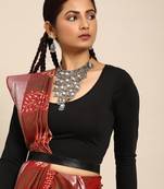 SWATIKA Maroon silk blend Traditional Handloom Women's  Saree With Blouse piece