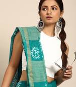 SWATIKA Green silk blend Traditional batik Women's  Saree With Blouse piece