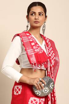 SWATIKA Pink Cotton Traditional batik Women's  Saree With Blouse piece