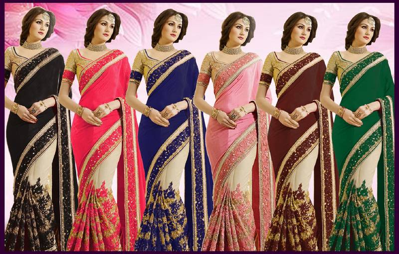 Trendmalls Embroidery Bollywood Satin Chiffon and Net Purple Party Wear Saree With Blouse