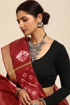 SWATIKA Maroon Silk Traditional bandhej Women's  Saree With Blouse piece