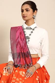 SWATIKA Orange Cotton Traditional bandhej Women's  Saree With Blouse piece