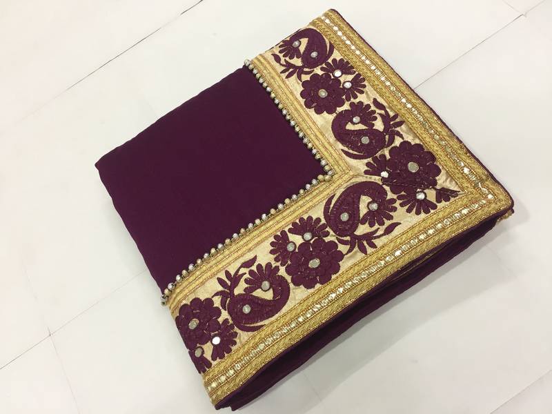 Trendmalls Embroidery Bollywood Satin Chiffon and Net Purple Party Wear Saree With Blouse