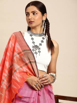 SWATIKA Pink Cotton Traditional ikat Women's  Saree With Blouse piece 1
