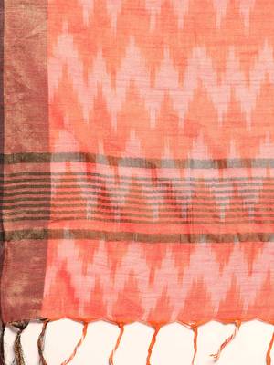 SWATIKA Pink Cotton Traditional ikat Women's  Saree With Blouse piece 6