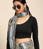 SWATIKA Grey Cotton Traditional Handloom Women's  Saree With Blouse piece