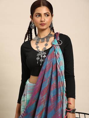 SWATIKA Green Cotton Traditional ikat Women's  Saree With Blouse piece 1