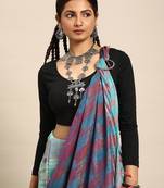 SWATIKA Green Cotton Traditional ikat Women's  Saree With Blouse piece