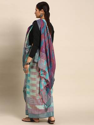 SWATIKA Green Cotton Traditional ikat Women's  Saree With Blouse piece 3