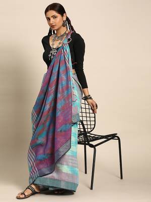 SWATIKA Green Cotton Traditional ikat Women's  Saree With Blouse piece 4