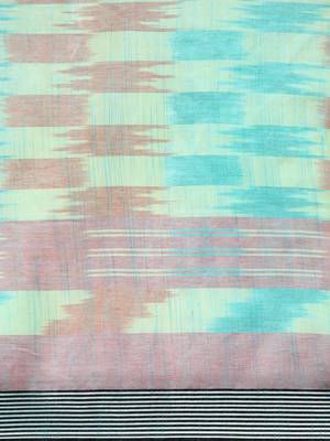 SWATIKA Green Cotton Traditional ikat Women's  Saree With Blouse piece 5