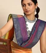 SWATIKA Yellow Cotton Traditional ikat Women's  Saree With Blouse piece