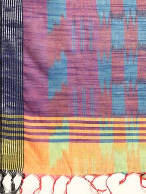 SWATIKA Yellow Cotton Traditional ikat Women's  Saree With Blouse piece 6