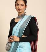 SWATIKA Blue Cotton Traditional ikat Women's  Saree With Blouse piece