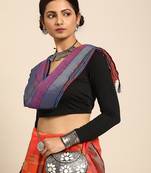 SWATIKA Orange Cotton Traditional ikat Women's  Saree With Blouse piece