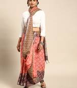 SWATIKA Orange Cotton Traditional Handloom Women's  Saree With Blouse piece