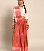 SWATIKA Orange Cotton Traditional Handloom Women's  Saree With Blouse piece
