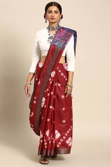 SWATIKA Maroon Cotton Traditional bandhej Women's  Saree With Blouse piece