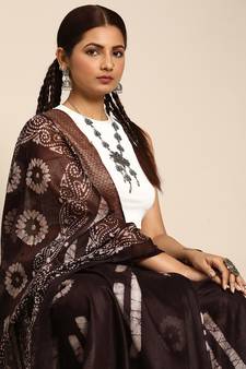 SWATIKA Brown Silk Traditional batik Women's  Saree With Blouse piece