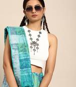 SWATIKA Blue Cotton Traditional Handloom Women's  Saree With Blouse piece