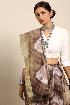 SWATIKA Brown Silk Traditional bandhej Women's  Saree With Blouse piece