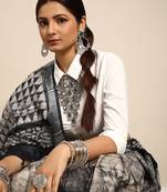 SWATIKA Black Cotton Traditional batik Women's  Saree With Blouse piece