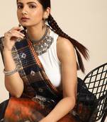 SWATIKA Blue Silk Traditional bandhej Women's  Saree With Blouse piece