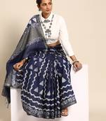 SWATIKA Blue silk blend Traditional batik Women's  Saree With Blouse piece