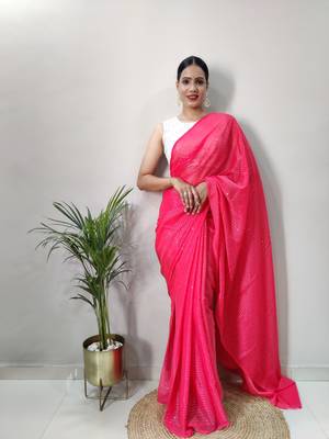 Gajari Colour Crochet Work Georgette Saree WITH UN-STITCHED BLOUSE 1