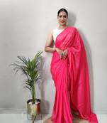 Gajari Colour Crochet Work Georgette Saree WITH UN-STITCHED BLOUSE