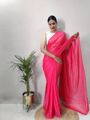 Gajari Colour Crochet Work Georgette Saree WITH UN-STITCHED BLOUSE 3