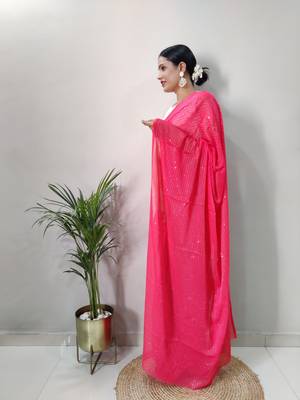 Gajari Colour Crochet Work Georgette Saree WITH UN-STITCHED BLOUSE 4