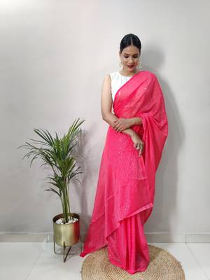 Gajari Colour Crochet Work Georgette Saree WITH UN-STITCHED BLOUSE 5