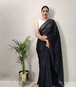 Black Colour Crochet Work Georgette Saree WITH UN-STITCHED BLOUSE
