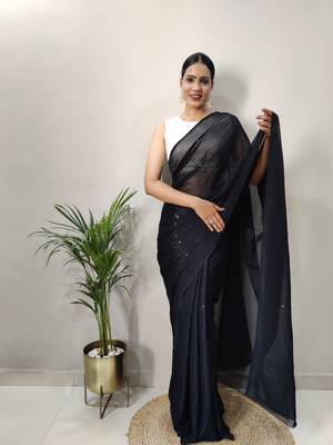 Black Colour Crochet Work Georgette Saree WITH UN-STITCHED BLOUSE 5