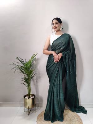 Green Colour Crochet Work Georgette Saree WITH UN-STITCHED BLOUSE 1