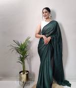 Green Colour Crochet Work Georgette Saree WITH UN-STITCHED BLOUSE