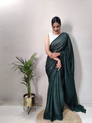 Green Colour Crochet Work Georgette Saree WITH UN-STITCHED BLOUSE 3