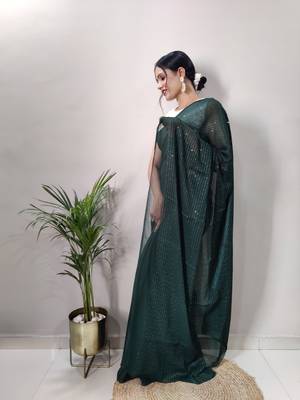 Green Colour Crochet Work Georgette Saree WITH UN-STITCHED BLOUSE 4